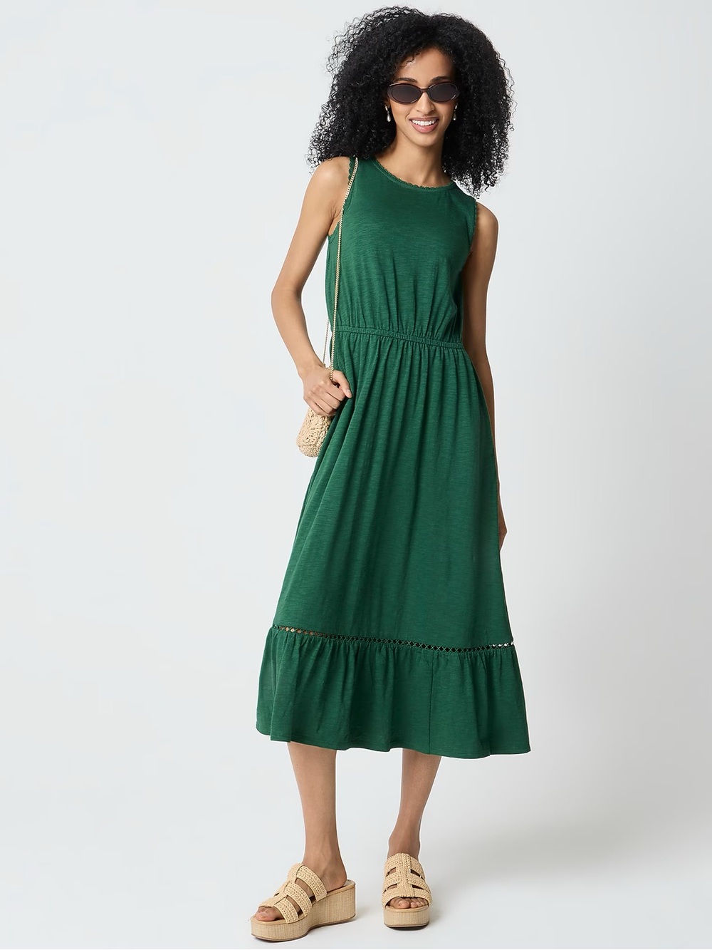 J Crew Factory Knit midi dress sleeveless green Size S NWT